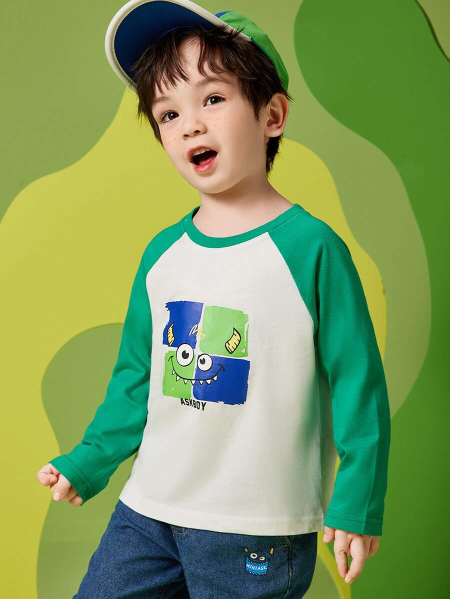 Niñito Camiseta con estampado de dibujos animados de manga raglán - Blanco - Ver 1