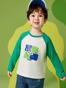 Niñito Camiseta con estampado de dibujos animados de manga raglán - Blanco - Ver 3