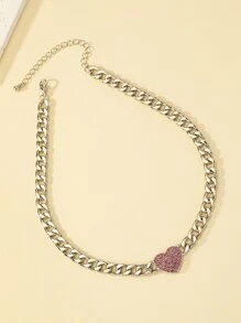 水鑽愛心裝飾項鍊 - 銀色 - 查看 3