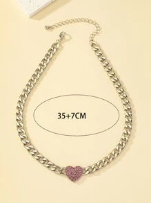 水鑽愛心裝飾項鍊 - 銀色 - 查看 4