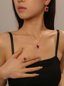 4 piezas Set joya con diseño de diamante de imitación - Rojo - Ver 1