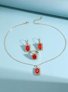 4 piezas Set joya con diseño de diamante de imitación - Rojo - Ver 3