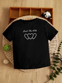 Đứa bé gái Giải trí Thoải mái Ngắn tay Hình trái tim Áo thun , Thích hợp Cho mùa xuân Và Mùa hè - màu đen - Xem 1