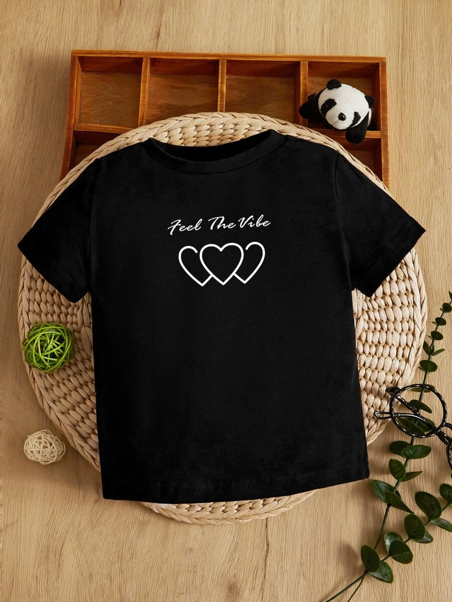 Đứa bé gái Giải trí Thoải mái Ngắn tay Hình trái tim Áo thun , Thích hợp Cho mùa xuân Và Mùa hè - màu đen - Xem 1