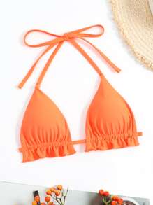 褶邊吊脖三角杯比基尼上衣 - 橘色 - 查看 1