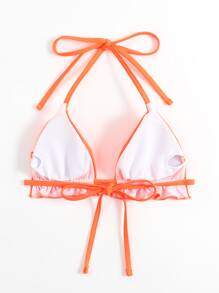 褶邊吊脖三角杯比基尼上衣 - 橘色 - 查看 2