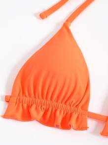 褶邊吊脖三角杯比基尼上衣 - 橘色 - 查看 4