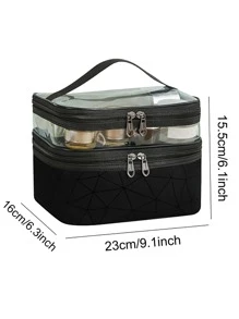 1Pc Multifunction Black Geometry Multi-Layer Portable Large Capacity Travel Storage Makeup Bag For Women Girls Makeup Bag Makeup Pouch Skincare Bag Toiletry Bag Packing Cubes, Travel Essentials Cruise Essentials Dorm Essentials, Wedding Bridesmaid Gifts, Mom Gifts, Birthday Gifts, Gifts For Friends And Teachers, Home Decor, Bathroom Living Room Bedroom Decor, Bathroom Organizer, Jewelry Organizer, Lip Oil Organizer, Nail Polish Organizer Storage Makeup Organizer Makeup Case Makeup Travel Toiletry Organizer Essentials Gifts Storage Zipper Accessories Nail