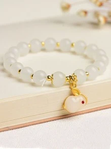 Cartoon Rabbit Charm Beaded Bracelet - Multicolor - View 1