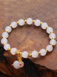 Cartoon Rabbit Charm Beaded Bracelet - Multicolor - View 2