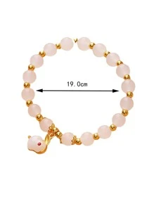 Cartoon Rabbit Charm Beaded Bracelet - Multicolor - View 7