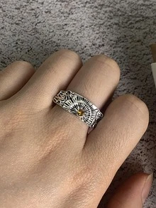 Men Eye Decor Cuff Ring - Antique Silver - View 1