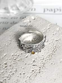 Men Eye Decor Cuff Ring - Antique Silver - View 3