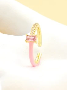 Cubic Zirconia Decor Cuff Ring - Baby Pink - View 1