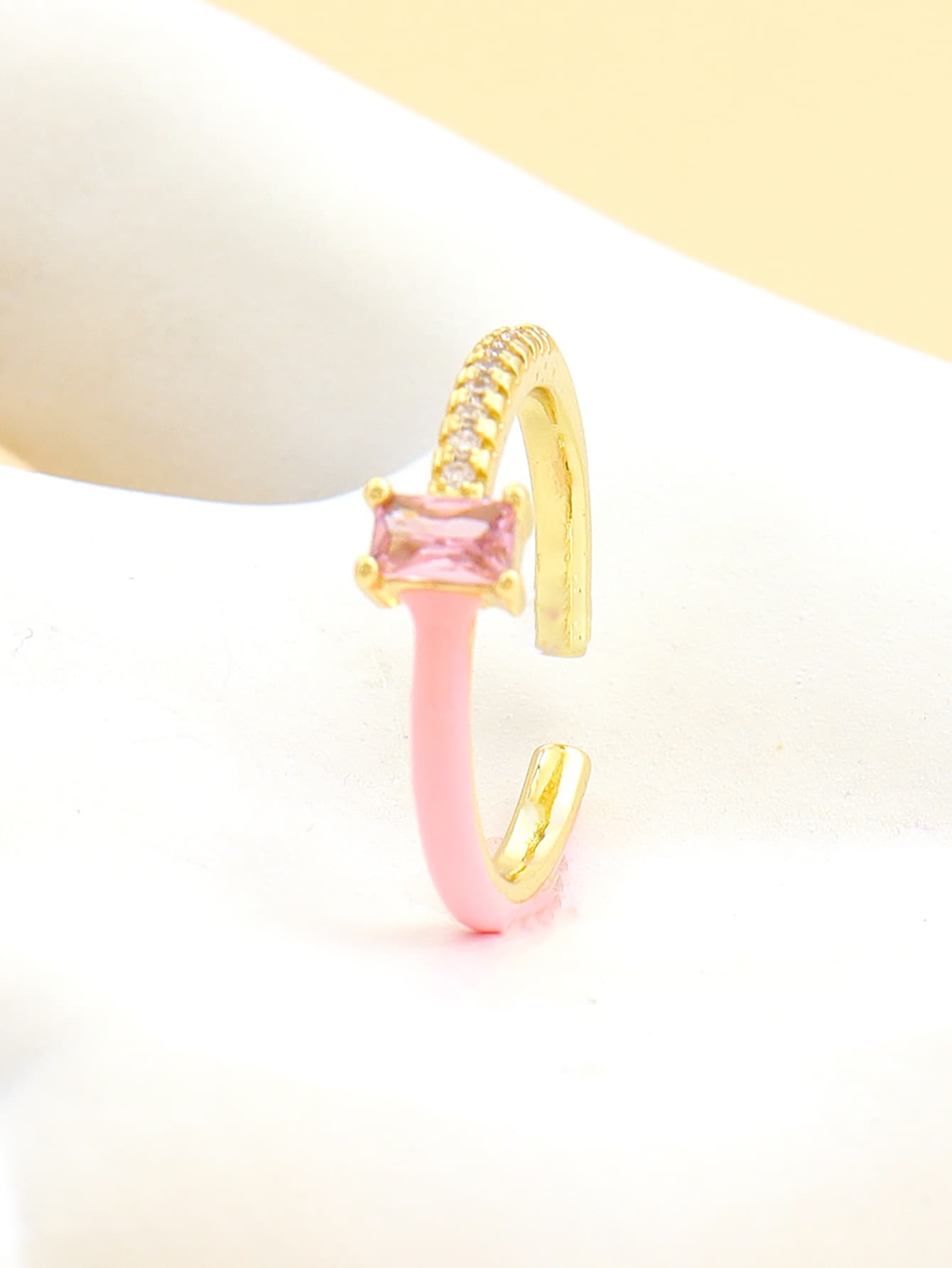 Cubic Zirconia Decor Cuff Ring - Baby Pink - View 1