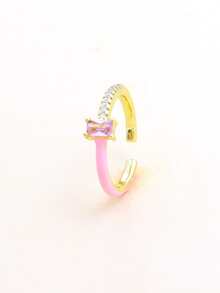 Cubic Zirconia Decor Cuff Ring - Baby Pink - View 3