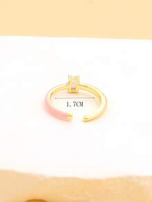 Cubic Zirconia Decor Cuff Ring - Baby Pink - View 4