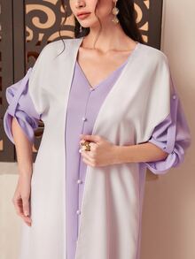 Al Najma Two Tone Roll Tab Sleeve Abaya With Dress - Multicolor - View 4