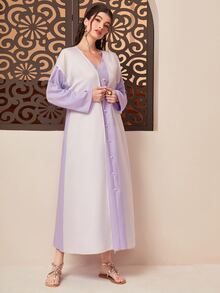 Al Najma Two Tone Roll Tab Sleeve Abaya With Dress - Multicolor - View 5