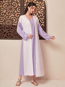 Al Najma Two Tone Roll Tab Sleeve Abaya With Dress - Multicolor - View 6