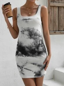 SHEIN Maternity Tie Dye Tank Dress - Black and White - View 5