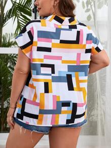 SHEIN Unity Plus Geo Print Batwing Sleeve Blouse - Multicolor - View 2