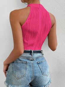 Chiquease Solid Halter Neck Bodysuit - Hot Pink - View 2