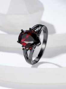 Anillo zirconia cúbica con diseño de gota de agua - Rojo - Ver 1