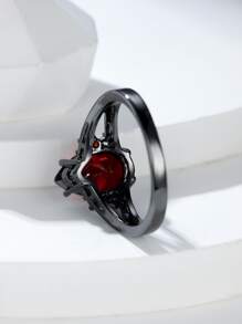 Anillo zirconia cúbica con diseño de gota de agua - Rojo - Ver 2