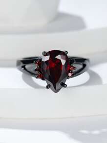 Anillo zirconia cúbica con diseño de gota de agua - Rojo - Ver 3