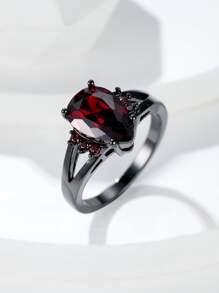 Anillo zirconia cúbica con diseño de gota de agua - Rojo - Ver 4