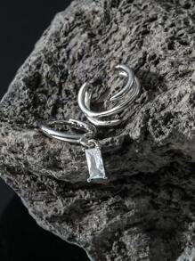 1pc Men Cubic Zirconia Decor Earring & 1pc Minimalist Ear Cuff