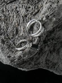2 cái/bộ bông tai nam trang trí bằng đá khối Zirconia - màu đen - Xem 2