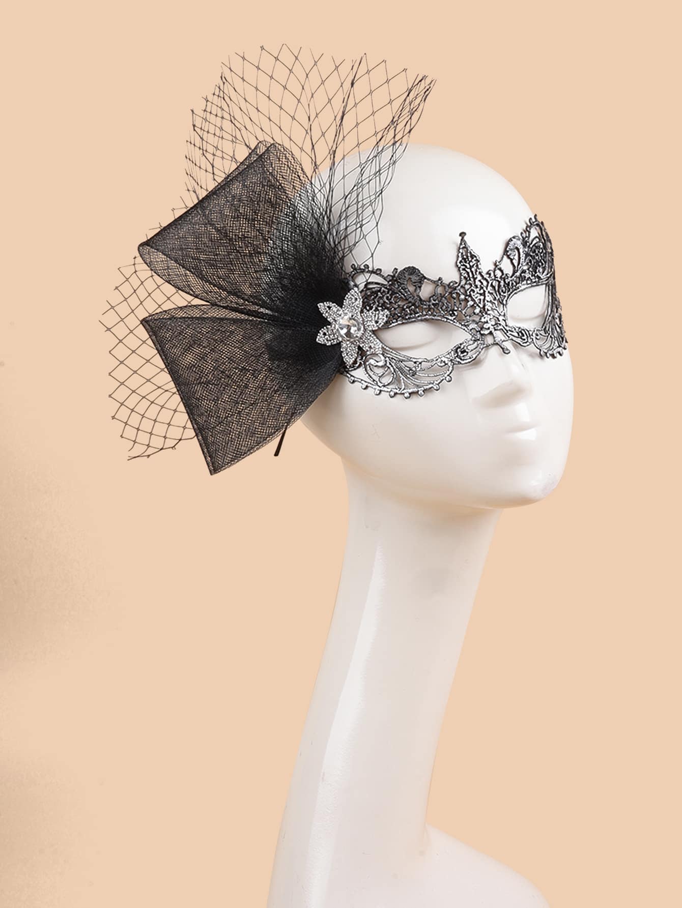 Mujer 1 pieza Escudo de ojos de disfraz con diamante de imitación & de malla con diseño de lazo lujo para fiesta - Multicolor - Ver 1