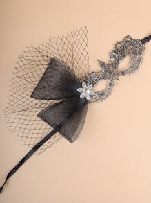 Mujer 1 pieza Escudo de ojos de disfraz con diamante de imitación & de malla con diseño de lazo lujo para fiesta - Multicolor - Ver 2