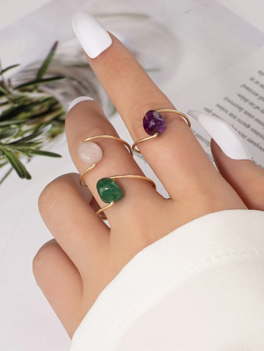 Bộ 3 nhẫn đính đá - Nhiều màu - Xem 1