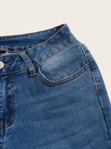 SHEIN MOD Moustache Effect Flare Leg Jeans - Medium Wash - View 4