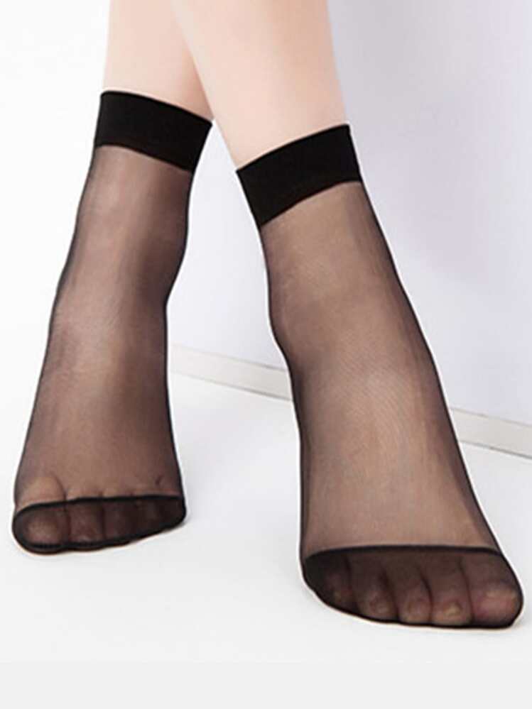 5pairs Women Solid Casual Style Crew Socks - Black - View 2