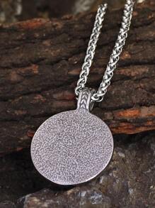 Men Wolf Decor Round Pendant Necklace - Silver - View 2