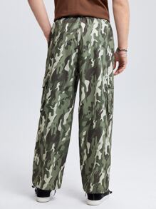 GENTILAND Hombres Pantalones cargo con estampado de camuflaje con bolsillo lateral con solapa de cintura con cordón - Multicolor - Ver 2