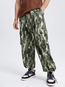 GENTILAND Hombres Pantalones cargo con estampado de camuflaje con bolsillo lateral con solapa de cintura con cordón - Multicolor - Ver 4