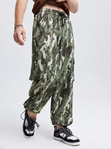 GENTILAND Hombres Pantalones cargo con estampado de camuflaje con bolsillo lateral con solapa de cintura con cordón - Multicolor - Ver 6