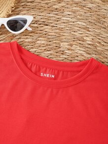 SHEIN Essnce 印花T恤 - 紅色 - 查看 4