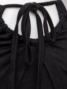 SHEIN Unity 纏繞式短上衣與綁帶包裙套裝 - 黑色 - 查看 7