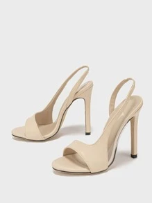 女士露跟細跟優雅杏高跟涼鞋 - 杏色 - 查看 4