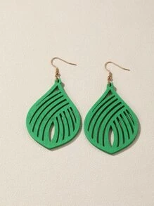 鏤空水滴形耳墜 - 綠色 - 查看 3