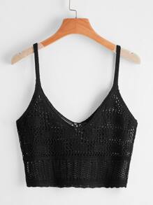 SHEIN Swim Solid Crop Cami Cover Up,Summer Beach - Black - View 1