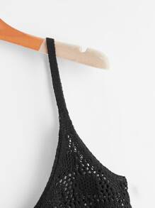 SHEIN Swim Solid Crop Cami Cover Up,Summer Beach - Black - View 3