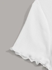 SHEIN VCAY 大碼生菜邊羅紋針織T恤和紐扣腰帶半身裙套裝 - 彩色 - 查看 3