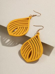 鏤空水滴形耳墜 - 黃色 - 查看 2